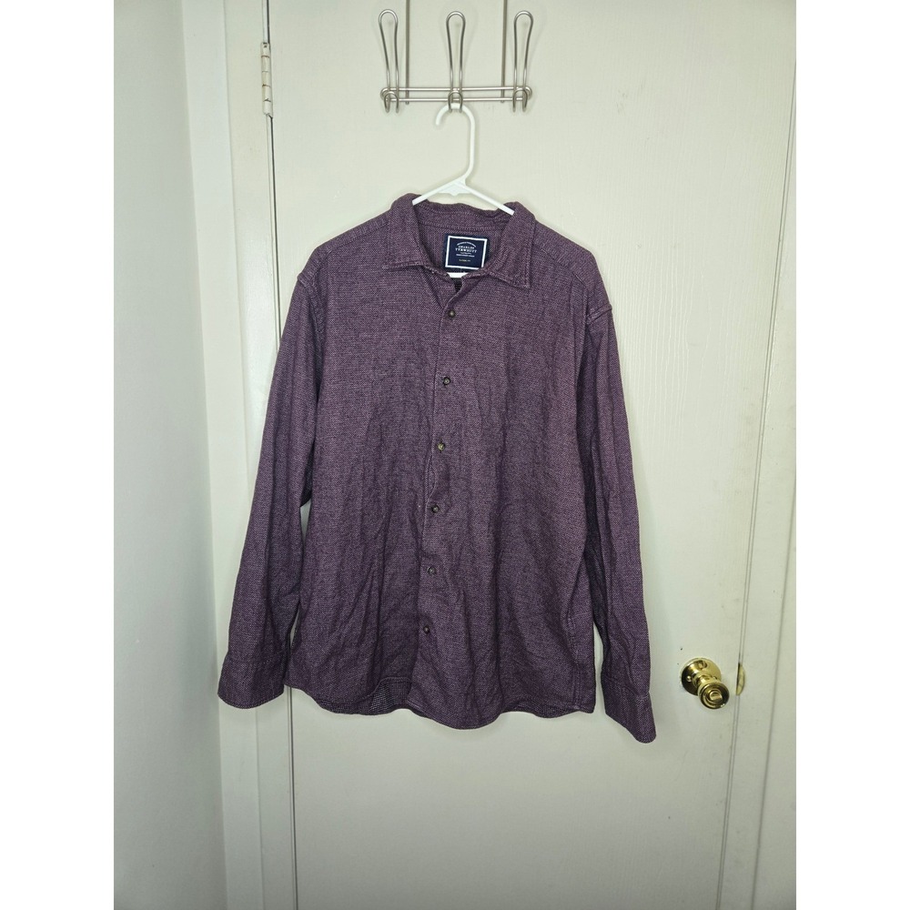 Charles Tyrwhitt Mens XL Classic Fit Burgundy Cotton Micro Pattern Button Shirt